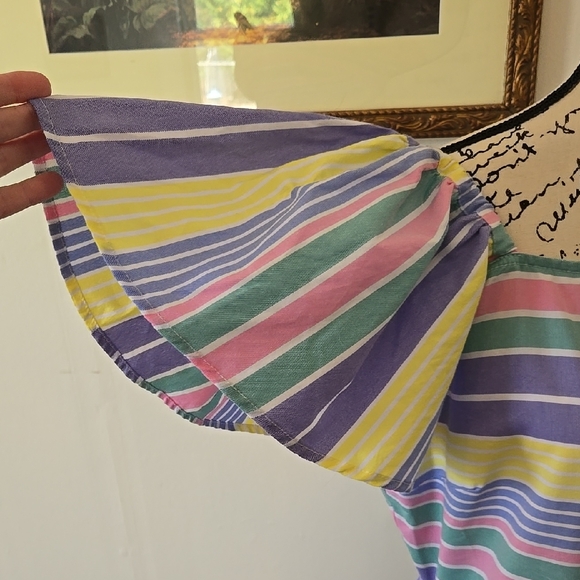 Colorful Striped Puff Sleeve Dress - Picture 2 of 8